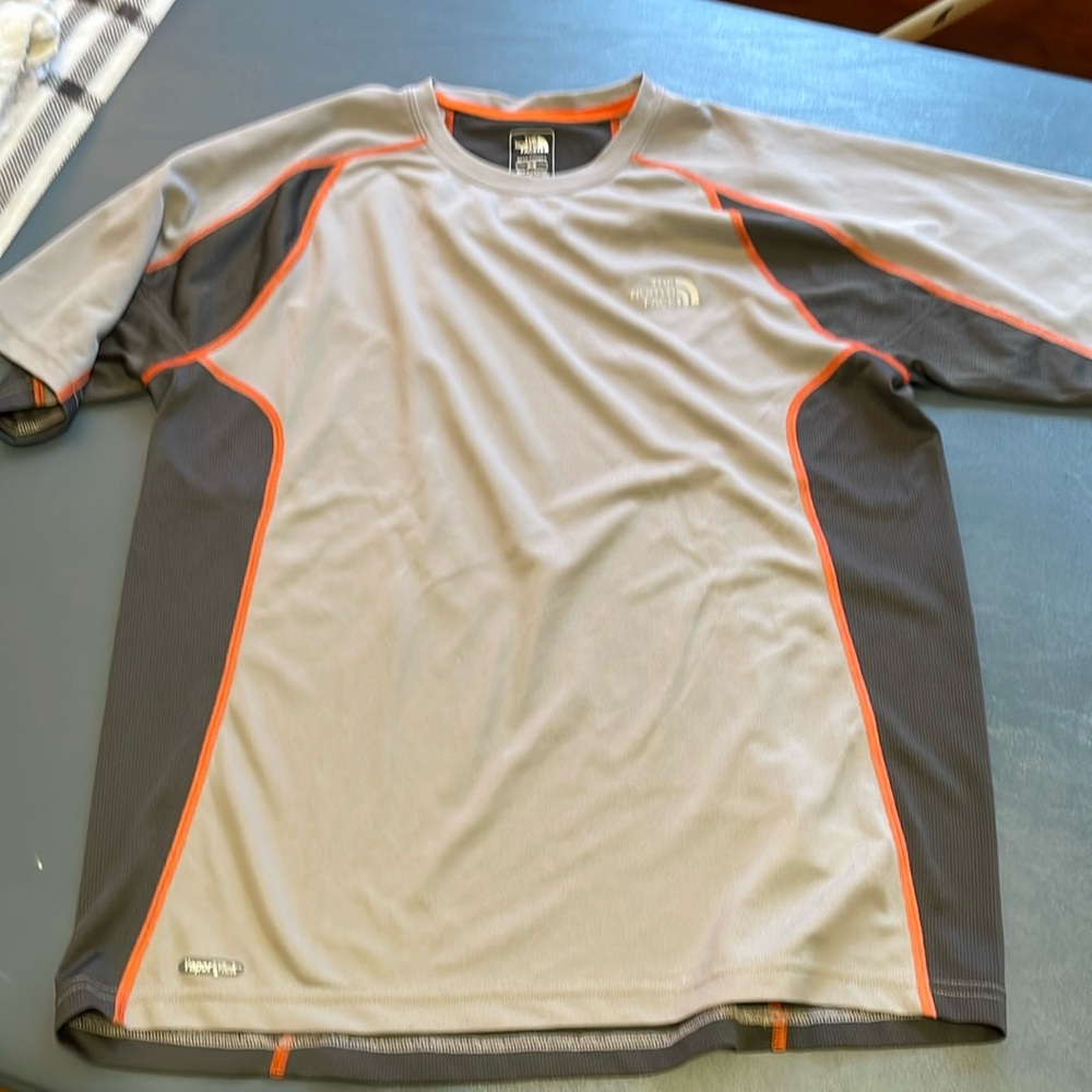 Mens Short Sleeve Shirt North Face Medium Gray & Orange